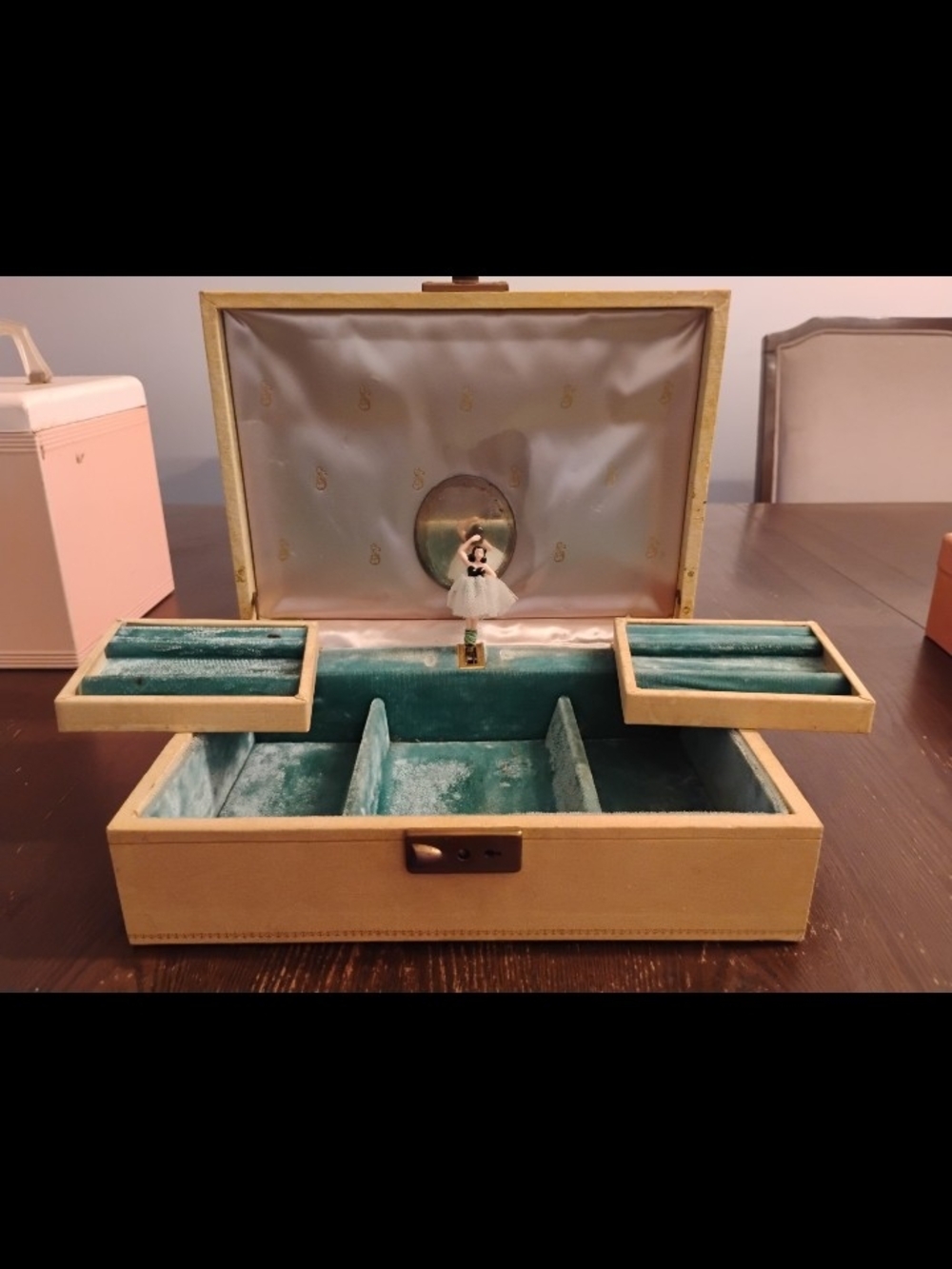 Vintage Style Jewelry Box with Teal Velvet Interior
